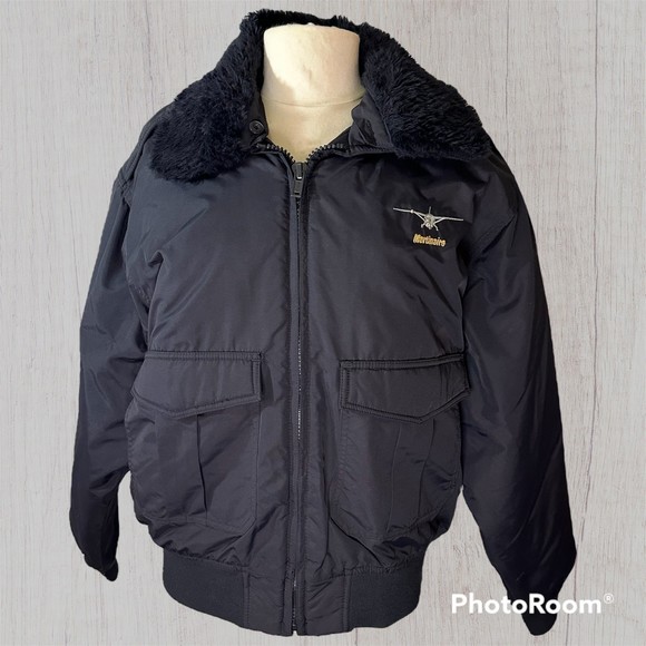 Vintage Men’s Timberking Large Navy Flight Jacket w/Removable Fuzzy Collar & Pad - Picture 1 of 5